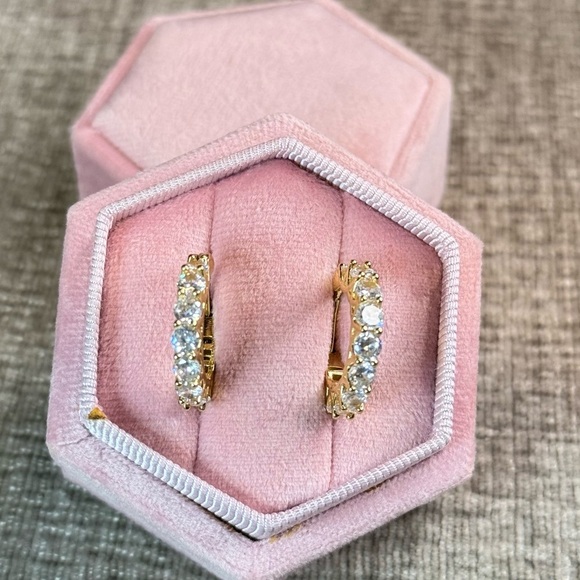 NEW Gold Moissanite Eternity Huggie Hoop Earrings - Picture 5 of 6